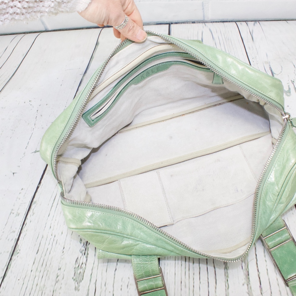 Kale Green Leather Handbag Should Bag Purse - Picture 6 of 8